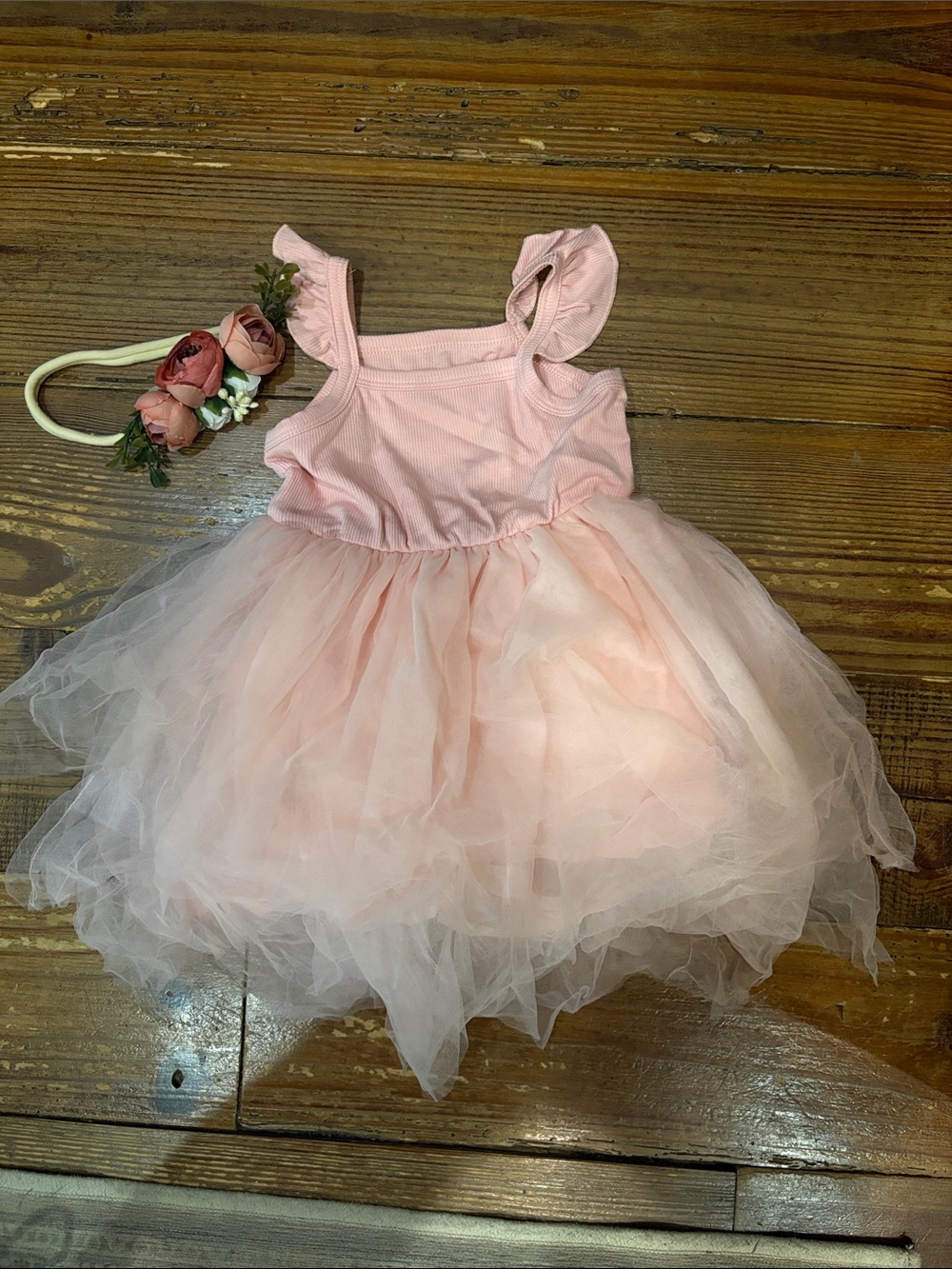Pink Tulle Dress with Ruffle Straps